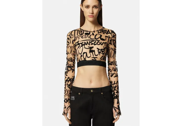 VERSACE CROP TOP GRAFFITI FLOCK