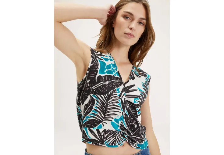 MOTIVI SHORT TOP WITH KNOT AND TROPICAL PATTERN D684Q000394N