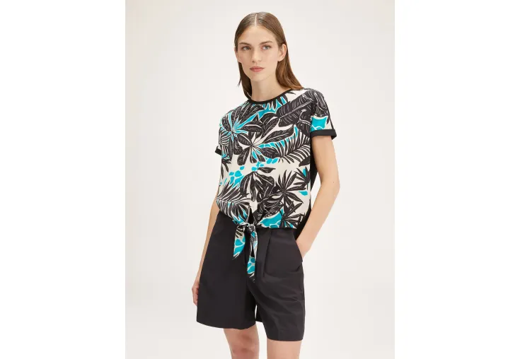 MOTIVI TROPICAL PATTERNED T-SHIRT WITH KNOT G191W103171N