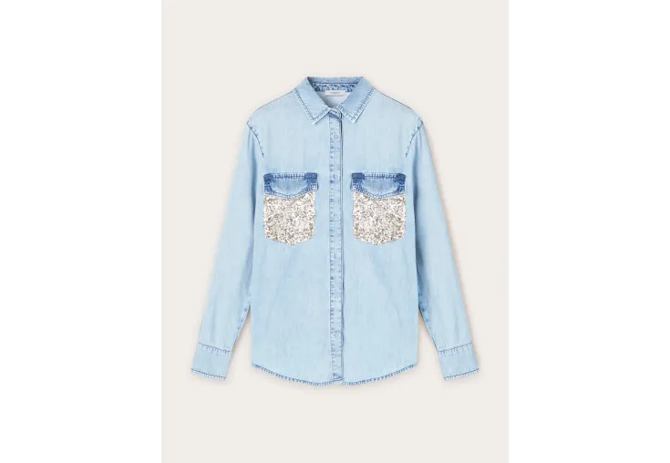 MOTIVI DENIM SHIRT WITH SEQUINS ON POCKETS 5446Q000668N