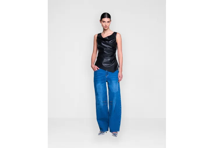 SILVIAN HEACH ASYMMETRICAL FAUX LEATHER TOP CVA24012TO