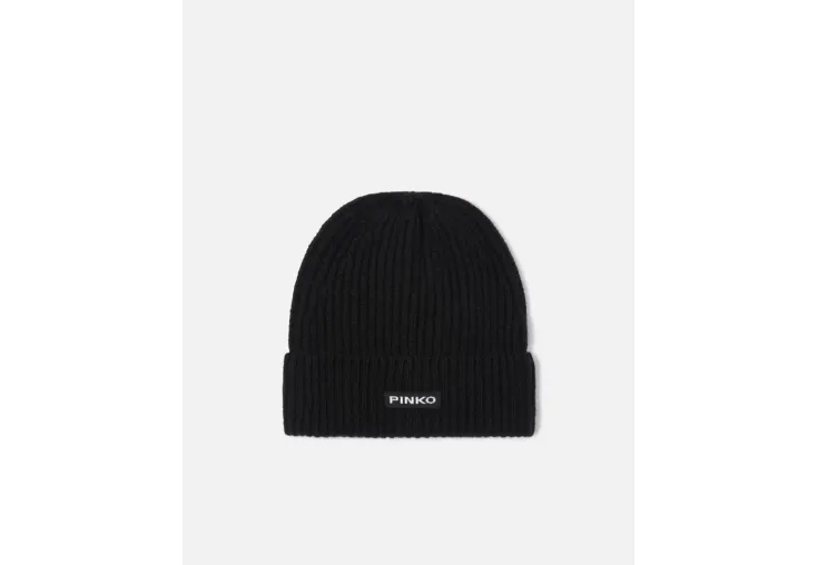 PINKO RIBBED WOOL HAT WITH LOGO LAMBKIN 104489 A1CH