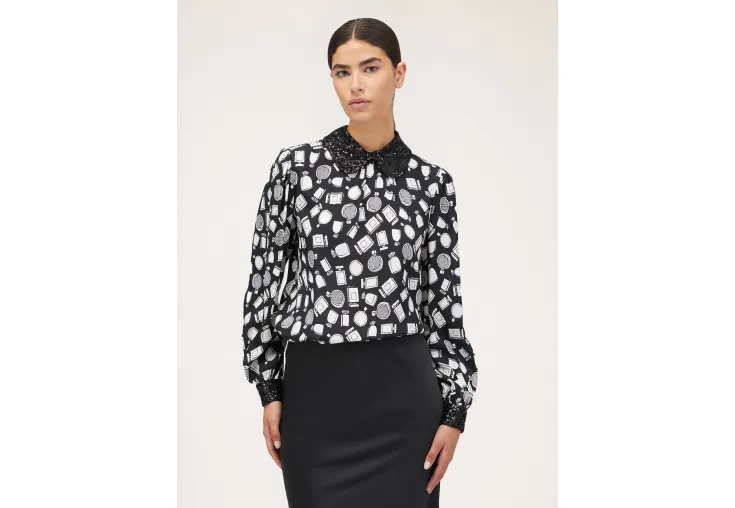 MOTIVI BEAUTY PATTERNED BLOUSE WITH SEQUIN COLLAR 2738W000642N