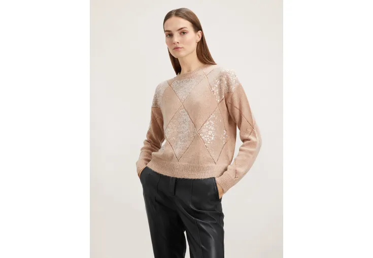 MOTIVI ALPACA BLEND SWEATER WITH DIAMOND PATTERN AND SEQUINS M665W003250N