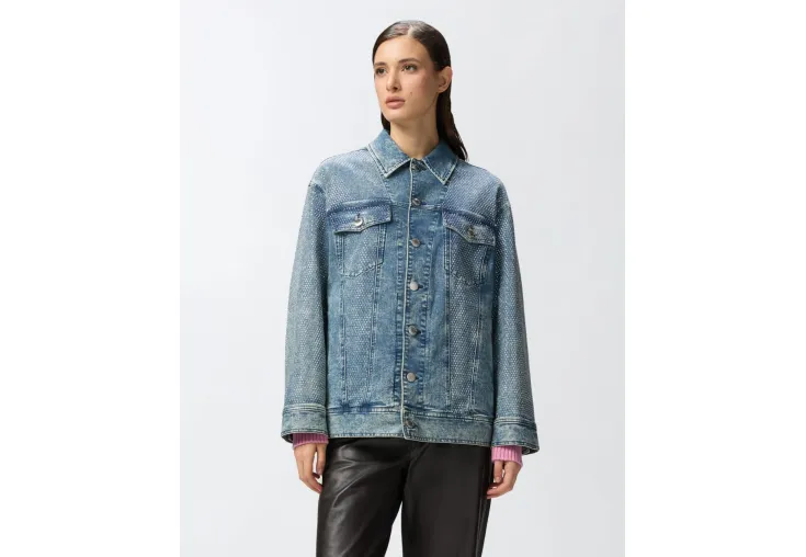 PINKO DENIM JACKET WITH RHINESTONES DAKAR 104800A2GI