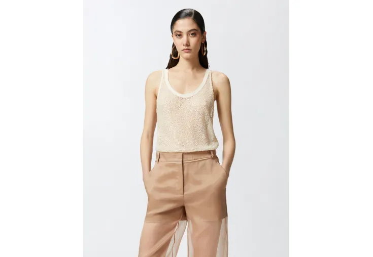 PINKO SEQUIN MESH TANK TOP WAITING 104710 A2EX